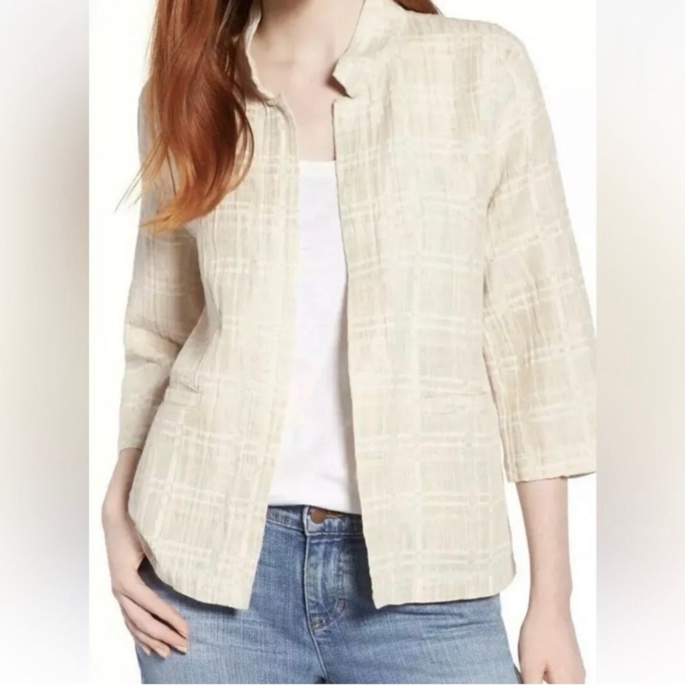 Eileen Fisher Cream Linen Open Blazer - Picture 2 of 10